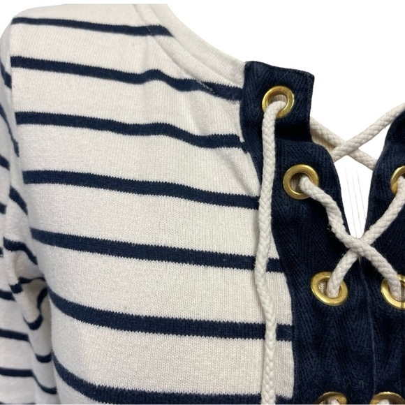 TORY BURCH NAVY WHITE STRIPE NAUTICAL TIE NECK T-SHIRT TOP TEE WOMENS X SMALL - Picture 5 of 12